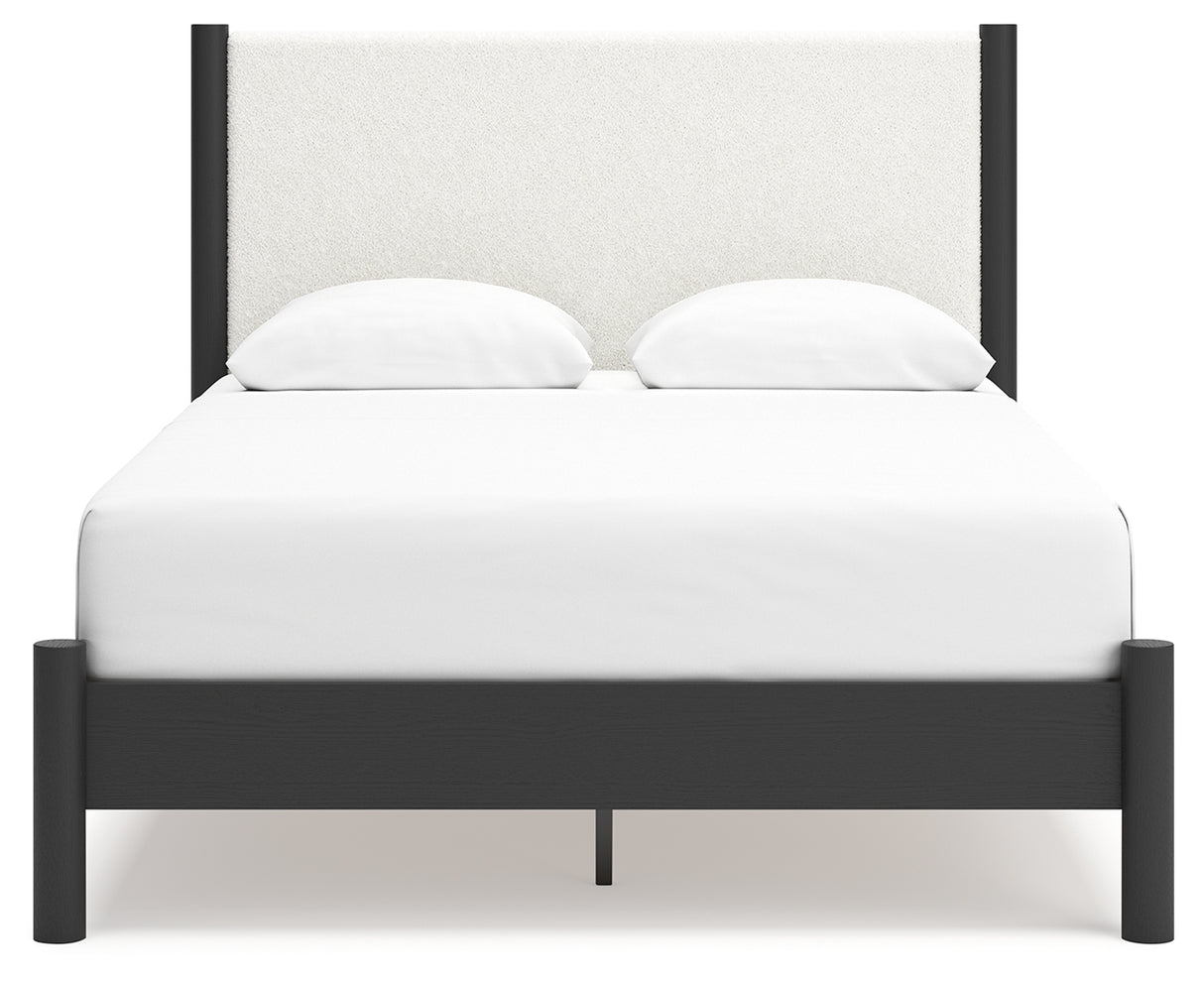 Cadmori Queen Upholstered Panel Bed with Dresser and 2 Nightstands in Black/White from Ashley - Luna Furniture