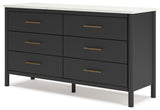 Cadmori Queen Upholstered Panel Bed with Dresser and 2 Nightstands in Black/White from Ashley - Luna Furniture