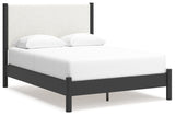 Cadmori Queen Upholstered Panel Bed with Dresser and 2 Nightstands in Black/White from Ashley - Luna Furniture