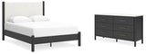 Cadmori Queen Upholstered Panel Bed with Dresser in Black/White from Ashley - Luna Furniture