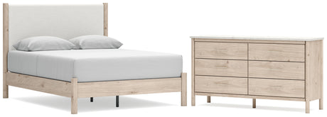 Cadmori Queen Upholstered Panel Bed with Dresser in Two-tone from Ashley - Luna Furniture