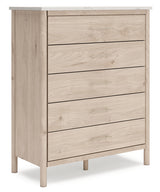 Cadmori Queen Upholstered Panel Bed with Mirrored Dresser and Chest in Two-tone from Ashley - Luna Furniture