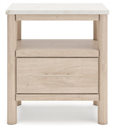 Cadmori Queen Upholstered Panel Bed with Mirrored Dresser and Chest in Two-tone from Ashley - Luna Furniture