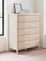 Cadmori Queen Upholstered Panel Bed with Mirrored Dresser and Chest in Two-tone from Ashley - Luna Furniture