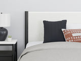 Cadmori Queen Upholstered Panel Bed with Mirrored Dresser and Nightstand in Black/White from Ashley - Luna Furniture