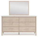 Cadmori Queen Upholstered Panel Bed with Mirrored Dresser and Nightstand in Two-tone from Ashley - Luna Furniture