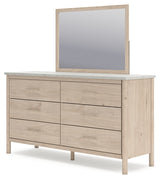 Cadmori Queen Upholstered Panel Bed with Mirrored Dresser and Nightstand in Two-tone from Ashley - Luna Furniture