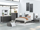 Cadmori Queen Upholstered Panel Bed with Mirrored Dresser, Chest and 2 Nightstands in Black/White from Ashley - Luna Furniture