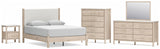 Cadmori Queen Upholstered Panel Bed with Mirrored Dresser, Chest and Nightstand in Two-tone from Ashley - Luna Furniture