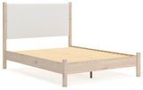 Cadmori Queen Upholstered Panel Bed with Mirrored Dresser in Two-tone from Ashley - Luna Furniture