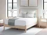 Cadmori Queen Upholstered Panel Bed with Mirrored Dresser in Two-tone from Ashley - Luna Furniture