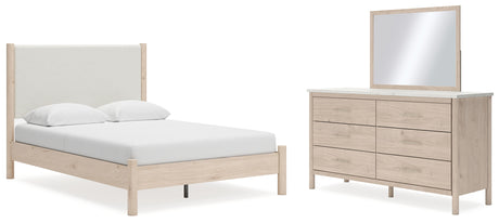 Cadmori Queen Upholstered Panel Bed with Mirrored Dresser in Two-tone from Ashley - Luna Furniture