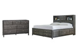 Caitbrook California King Storage Bed with 8 Storage Drawers with Dresser in Gray - PKG005065