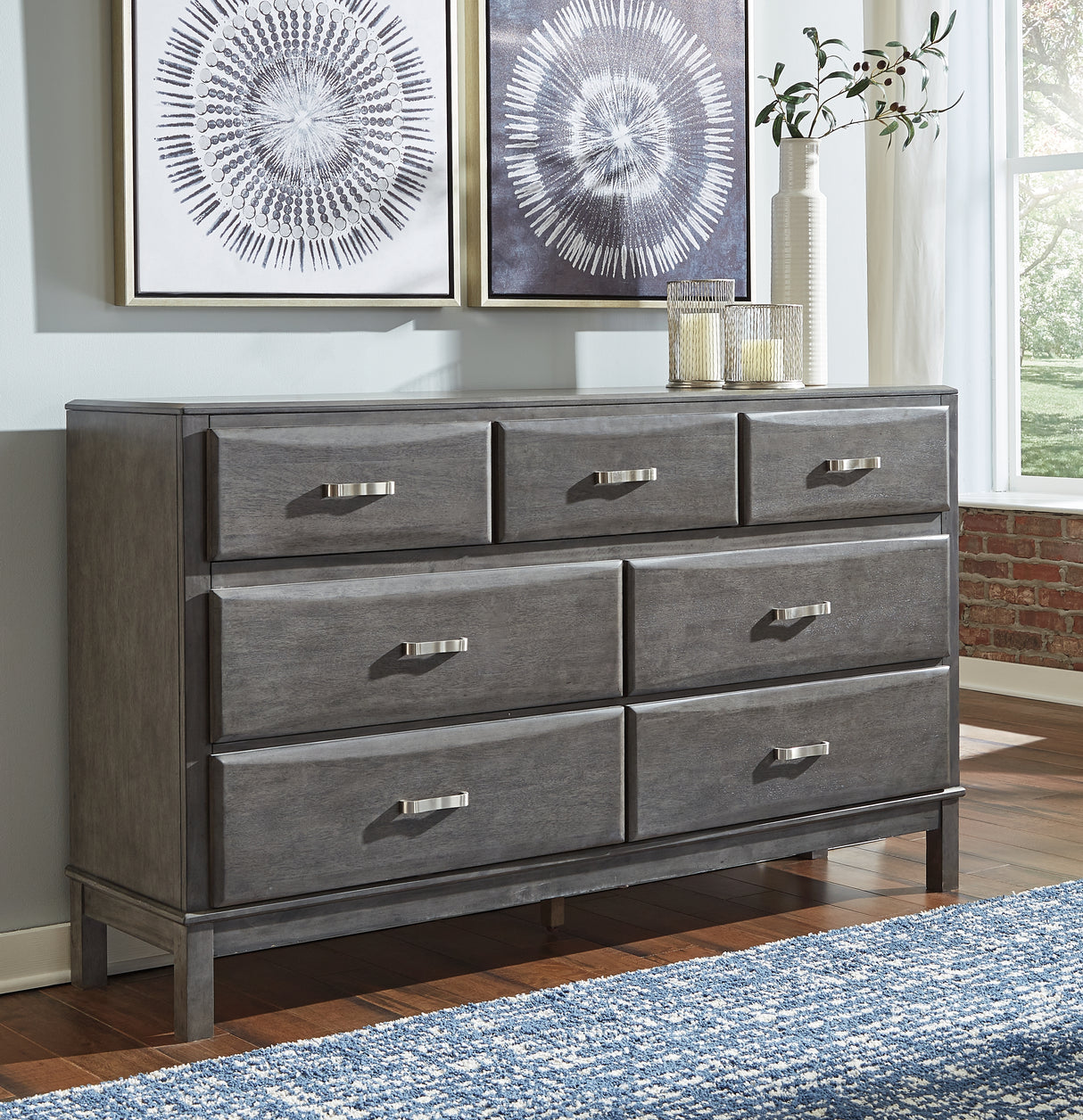 Caitbrook California King Storage Bed with 8 Storage Drawers with Dresser in Gray - PKG005065