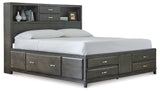 Caitbrook California King Storage Bed with 8 Storage Drawers with Mirrored Dresser and 2 Nightstands in Gray - PKG005285