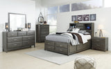 Caitbrook Full Storage Bed with 7 Storage Drawers with Mirrored Dresser and Chest in Gray - PKG005270