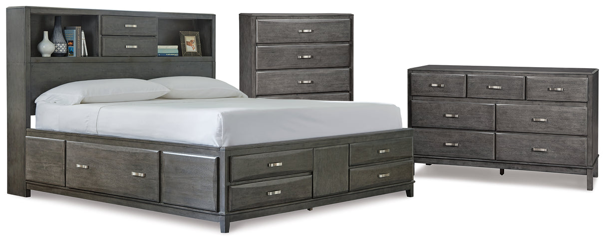 Caitbrook Queen Storage Bed with 8 Drawers with Dresser and Chest in Gray - PKG014147