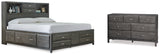 Caitbrook Queen Storage Bed with 8 Storage Drawers with Dresser in Gray - PKG005059