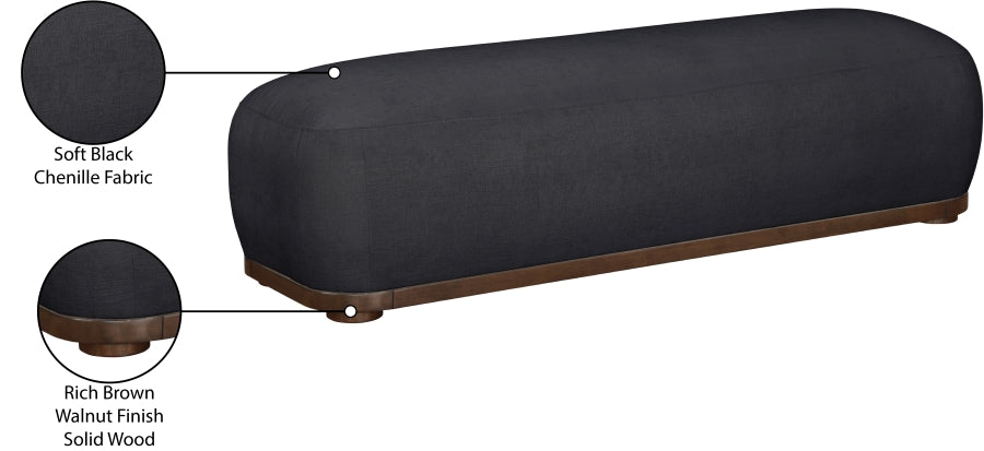 Calum Chenille Fabric Bench Black from Meridian - Luna Furniture