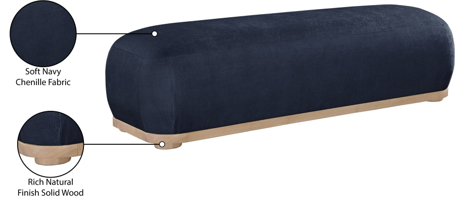 Calum Chenille Fabric Bench in Blue from Meridian - Luna Furniture