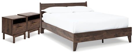 Calverson Queen Platform Bed with 2 Nightstands in Mocha - PKG017856