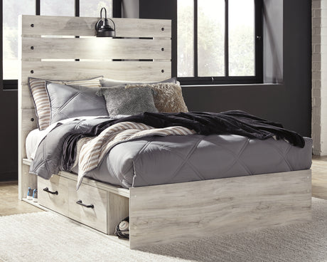 Cambeck Full Panel Bed with 2 Storage Drawers with Dresser in Whitewash - PKG002985