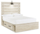 Cambeck Full Panel Bed with 2 Storage Drawers with Mirrored Dresser and 2 Nightstands in Whitewash - PKG002989