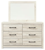 Cambeck Full Panel Bed with 2 Storage Drawers with Mirrored Dresser and 2 Nightstands in Whitewash - PKG002989