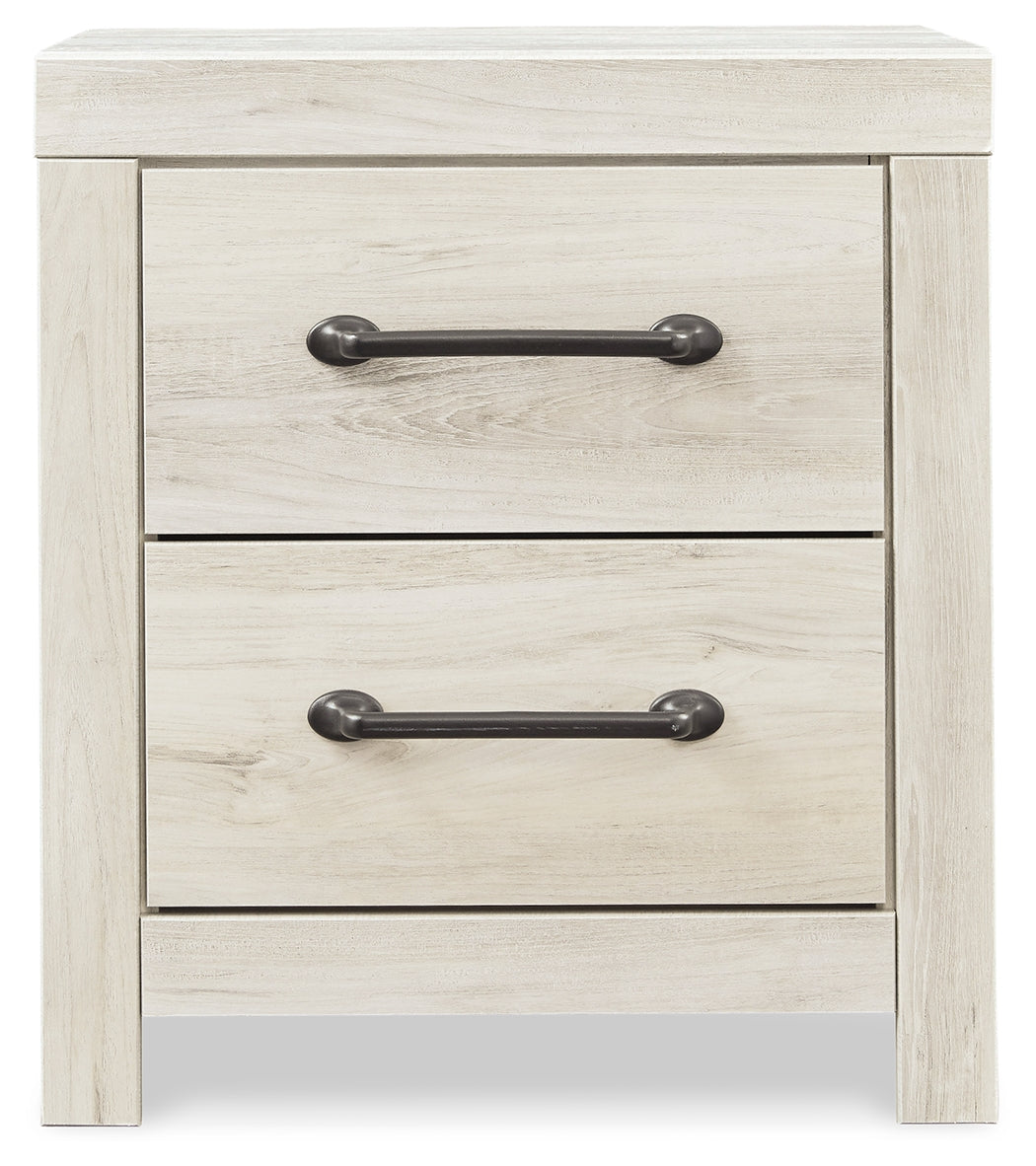 Cambeck Full Panel Bed with 2 Storage Drawers with Mirrored Dresser and 2 Nightstands in Whitewash - PKG002989