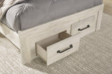 Cambeck Full Panel Bed with 2 Storage Drawers with Mirrored Dresser and 2 Nightstands in Whitewash - PKG003051