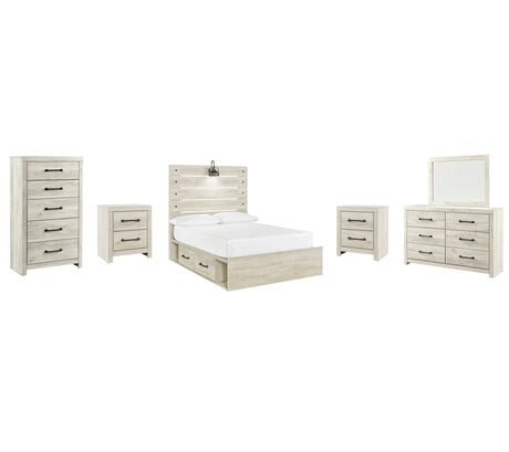 Cambeck Full Panel Bed with 2 Storage Drawers with Mirrored Dresser, Chest and 2 Nightstands in Whitewash from Ashley - Luna Furniture