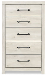 Cambeck Full Panel Bed with 2 Storage Drawers with Mirrored Dresser, Chest and 2 Nightstands in Whitewash - PKG003054