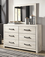 Cambeck Full Panel Bed with 2 Storage Drawers with Mirrored Dresser in Whitewash - PKG003050