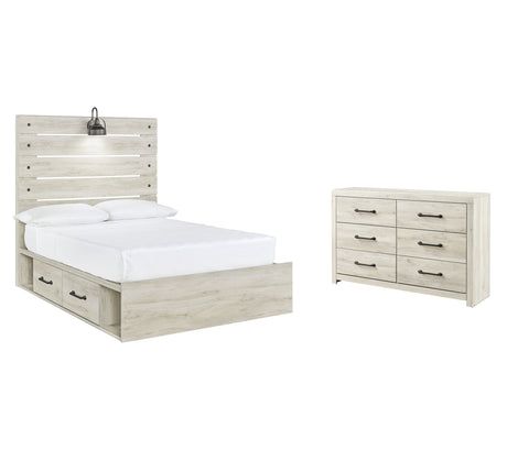 Cambeck Full Panel Bed with 4 Storage Drawers with Dresser in Whitewash - PKG003055