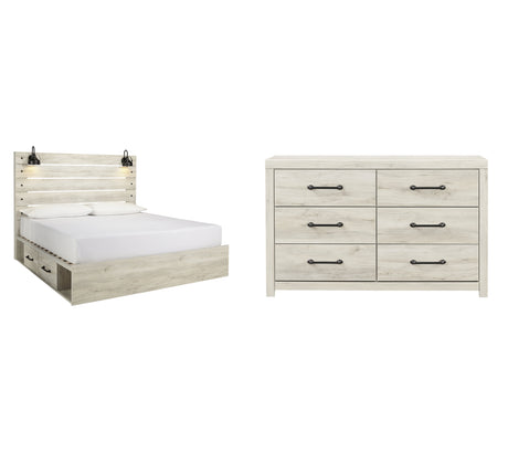 Cambeck King Panel Bed with 2 Storage Drawers with Dresser in Whitewash - PKG002999