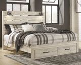 Cambeck King Panel Bed with 2 Storage Drawers with Mirrored Dresser and 2 Nightstands in Whitewash - PKG003045