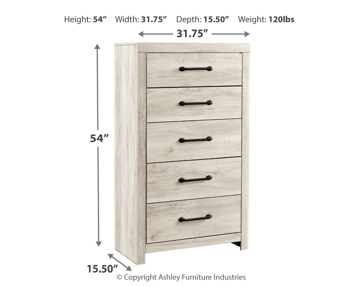 Cambeck King Panel Bed with 2 Storage Drawers with Mirrored Dresser and Chest in Whitewash from Ashley - Luna Furniture