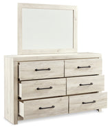 Cambeck King Panel Bed with 2 Storage Drawers with Mirrored Dresser and Nightstand in Whitewash from Ashley - Luna Furniture