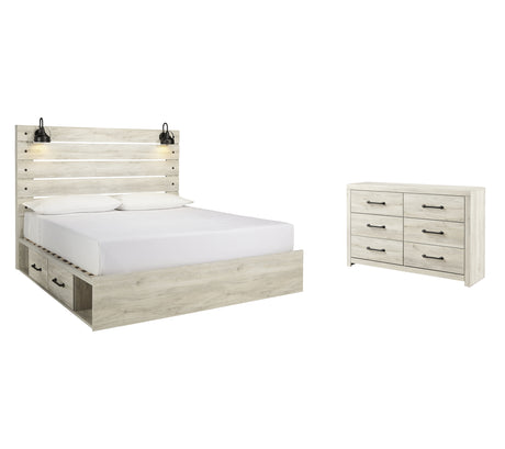 Cambeck King Panel Bed with 4 Storage Drawers with Dresser in Whitewash from Ashley - Luna Furniture