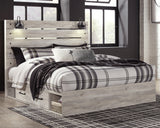 Cambeck King Panel Bed with 4 Storage Drawers with Mirrored Dresser in Whitewash - PKG003026