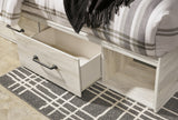 Cambeck King Panel Bed with 4 Storage Drawers with Mirrored Dresser in Whitewash - PKG003026