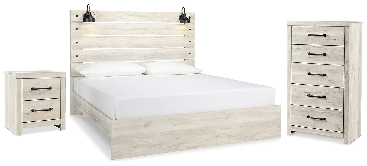 Cambeck King Panel Bed with Chest and Nightstand in Whitewash from Ashley - Luna Furniture