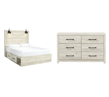 Cambeck Queen Panel Bed with 2 Storage Drawers with Dresser in Whitewash - PKG002993