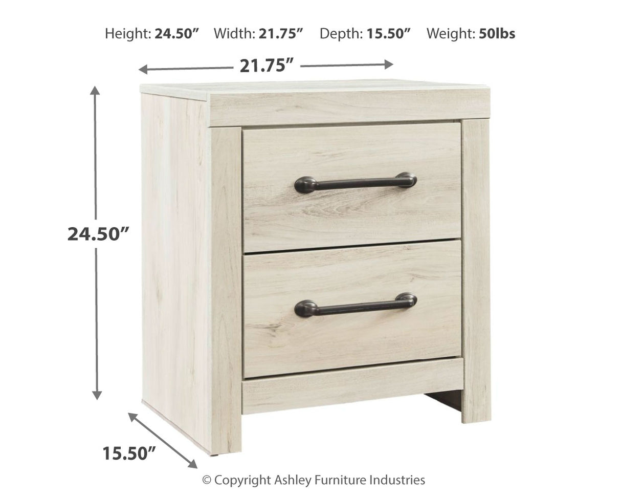 Cambeck Queen Panel Bed with 2 Storage Drawers with Mirrored Dresser and Nightstand in Whitewash - PKG014080