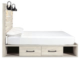 Cambeck Queen Panel Bed with 2 Storage Drawers with Mirrored Dresser and Nightstand in Whitewash - PKG014080