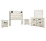 Cambeck Queen Panel Headboard Bed with Mirrored Dresser and 2 Nightstands in Whitewash - PKG002959