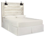 Cambeck Queen Panel Headboard Bed with Mirrored Dresser and Chest in Whitewash - PKG002960