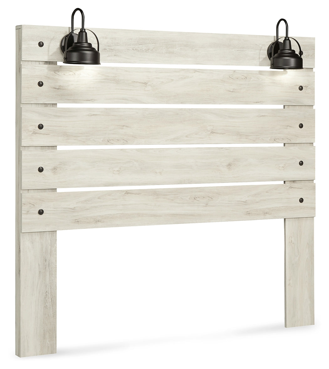 Cambeck Queen Panel Headboard Bed with Mirrored Dresser and Chest in Whitewash - PKG002960