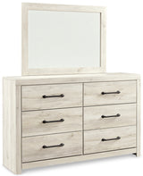 Cambeck Queen Upholstered Panel Bed with Mirrored Dresser in Whitewash - PKG010594