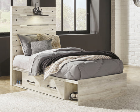 Cambeck Twin Panel Bed with 2 Storage Drawers with Dresser in Whitewash - PKG002975